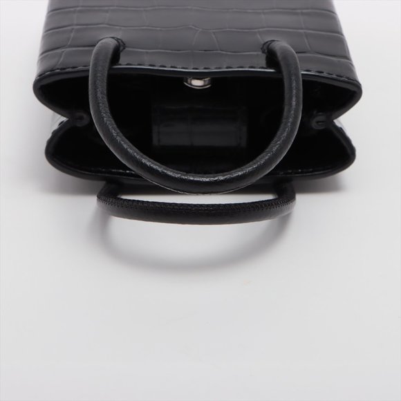 Balenciaga Shopping Phone Holder Croc-Embossed Crossbody Black - Picture 4 of 12